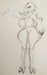  2023 absurd_res anthro anthrofied avian avian_feet beak big_breasts black_and_white breasts chocobo curvy_figure featureless_breasts female final_fantasy hand_behind_head hi_res hourglass_figure huge_thighs looking_at_viewer monochrome pikapika212 sketch small_waist smile solo square_enix thick_thighs voluptuous wide_hips 