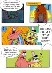  anthro asterozoan building cephalopod clothed clothing coleoid comic detailed_background dialogue duo echinoderm english_text food fruit hi_res house male marine mollusk nickelodeon octopodiform octopus on_model pancaketiffy patrick_star pineapple plant sea_sponge smile solo speech_bubble spongebob_squarepants spongebob_squarepants_(character) squidward_tentacles starfish text toony under_covers 