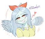  &lt;3 2023 amber_eyes anthro artist_name blush bodily_fluids bow_(feature) clothing crying digital_drawing_(artwork) digital_media_(artwork) dinosaur dress eyelashes fang_(gvh) feathered_wings feathers female goodbye_volcano_high grey_body grey_scales hair long_hair looking_at_viewer pterodactylus pterosaur reptile scales scalie signature silver_hair simple_background smile snoot_game_(fan_game) snout solo tears tears_of_joy teeth white_background wings zexlynk 