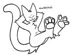  anthro barefoot big_tail feet felid feline feline_threat fluffy fur hi_res male mammal pawpads paws smile smirk smug solo sound(feline_threat) speech_bubble spread_toes tail text thick_thighs toes white_body white_fur 