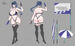  1girl artist_name ass aviator_sunglasses backless_outfit bikini boots breasts character_name checkered_flag cleavage collarbone commentary commentary_request dog_tail drill_hair drill_ponytail eyewear_on_head fei_(maidoll) flag gloves hand_up high_heels highres large_breasts long_hair looking_at_viewer multiple_views navel official_alternate_costume official_art ponytail race_queen reference_sheet see-through shoulder_blades solo string_bikini sunglasses swimsuit tail taimanin_(series) taimanin_rpgx thigh_boots thong thong_bikini uehara_rin umbrella visor_cap 