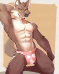  abs anthro athletic athletic_anthro athletic_male brown_body brown_fur canid canine canis clothed clothing dreamworks fur hi_res jrjresq looking_at_viewer male mammal mr._wolf_(the_bad_guys) solo the_bad_guys underwear underwear_only wolf yellow_eyes 