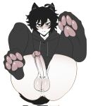  animal_humanoid anus balls black_body black_fur black_hair blush blush_lines bottomless bottomless_humanoid bottomless_male bro_aniki butt cat_humanoid clothed clothing doomer_(bro_aniki) doomer_(meme) erection fangs feet felid felid_humanoid feline feline_humanoid foot_focus fur genitals hair half-closed_eyes hi_res hoodie humanoid humanoid_genitalia humanoid_penis legwear lying male mammal mammal_humanoid narrowed_eyes on_back pale_skin paw_socks penis presenting presenting_anus presenting_balls presenting_hindquarters presenting_penis simple_background solo stockings teeth topwear white_background 