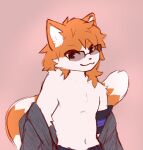  anthro catboy_(sunfleet) clothed clothing domestic_cat eyewear felid feline felis fur glasses hair inner_ear_fluff looking_at_viewer male mammal noerbmu smile smiling_at_viewer solo tail topless topless_anthro topless_male tuft 