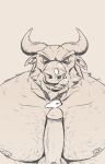  absurd_res anthro bodily_fluids body_hair bovid bovine charcoal_inpachi chest_hair cum cum_on_chest cum_on_face duo genital_fluids hairy hi_res horn human male male/male mammal muscular nipples pecjob pecs sex snout tongue 