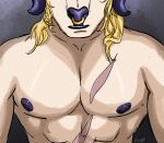  abs anthro areola black_nose blonde_hair bovid bovine cattle close-up facial_piercing grey_background hair horn male mammal mechat muscular muscular_anthro muscular_male nipples nose_piercing nose_ring pecs piercing pokem-off qiang_tao ring_piercing scar simple_background solo 