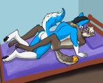  anal anthro bed bedroom buster_wolf canid canine canis covering covering_crotch duo fox from_front_position furniture hi_res lolouthefox lying male male/male mammal missionary_position on_back red_fox sex silver_fox simple_background somerandombasitin wolf 
