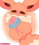  anus balls bdsm blush bondage bound brown_body brown_eyes butt eevee feral generation_1_pokemon genitals hi_res looking_at_viewer male misumasu nintendo open_mouth penis pokemon pokemon_(species) solo sumichisuu yellow_body 