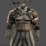  2_horns absurd_res bottomwear clothed clothing dragon_age hi_res horn humanoid iron_bull male muscular muscular_male nipples pants pecs qunari scar solo tattoo voluox 
