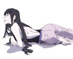  1girl ass bare_back bare_shoulders barefoot butt_crack grin japanese_clothes lin_(sen_to_chihiro_no_kamikakushi) lips long_hair looking_to_the_side lying on_side sen_to_chihiro_no_kamikakushi shadow smile solo studio_ghibli toes tombiiwa white_background 
