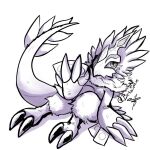  anthro bandai_namco betsumon_(artist) claws digimon digimon_(species) mask monochrome neck_tuft sitting solo spiked_tail spikes spikes_(anatomy) tail tuft wings 