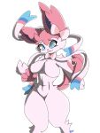  3:4 9air absurd_res anthro big_breasts breasts digital_media_(artwork) eeveelution female fur generation_6_pokemon hi_res mammal nintendo nude open_mouth pokemon pokemon_(species) ribbons simple_background solo sylveon white_background 