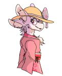  ambiguous_gender anthro asian_clothing avali avian blue_eyes clothing east_asian_clothing exroooo feathers hat headgear headwear hi_res japanese_clothing kerolink kimono male one_eye_closed pink_body sakura solo straw_hat wink 