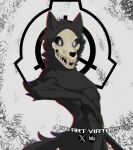  anthro badartvirtuoso black_body black_fur bone canid fur glowing glowing_eyes hi_res male mammal scp-1471 scp-1471-a scp_foundation simple_background skull skull_head solo teeth white_eyes 