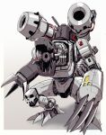  cable circuit claws digimon digimon_(creature) full_body gegegekman highres horns joints mecha mecha_focus monster mugendramon no_humans non-humanoid_robot open_mouth robot sharp_teeth shoulder_cannon simple_background skull solo tail teeth 