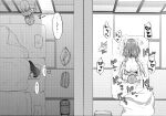  1boy 3girls ass bath_yukata bed_sheet blanket camisole_removed cheating_(relationship) completely_nude doggystyle from_above greyscale hojo_karen idolmaster idolmaster_cinderella_girls indoors japanese_clothes kamiya_nao kimono lying median_furrow monochrome motion_lines multiple_girls nude on_side ozaki_mirai panties panties_removed sex sex_from_behind shibuya_rin sleeping sliding_doors speech_bubble tatami underwear yukata 