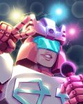 1girl candychamalion caseywcoller flashlight helmet highres humanoid_robot microphone pink_lips robot rosanna_(transformers) solo thick_lips transformers v visor_cap 
