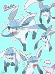  ... blush bright_pupils character_name closed_eyes commentary_request crying espeon glaceon green_background green_eyes highres iie_efg multiple_views no_humans open_mouth outline pokemon pokemon_(creature) spoken_ellipsis tears teeth tongue upper_teeth_only white_pupils 