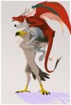  alpha-thunder ambiguous_gender anthro avian canid canine canis carrying claws cute_expression dragon eyes_closed feral fur grey_body grey_fur group hi_res mammal pawpads red_body red_scales scales scalie trio wings wolf 