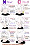 1girl commentary english_commentary english_text guide hair_over_one_eye highres how_to multiple_views original short_hair simple_background upper_body white_background white_hair yoshimura_takuya 