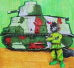  1940 20th_century ancient_art anthro camo canid canine clothing cross_fox czech czechoslovak czechoslovak_roundel czechoslovakia eddy_fox_crossfox(great-grandpa) fox great-grandfather hi_res male mammal red_fox redink_art solo somua_s-35 somua_s.35 tank uniform vehicle world_war_2 