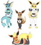  absurd_res anthro armwear big_breasts black_eyes blonde_hair blue_body bottomwear bra breasts brown_body clothing eevee eeveelution female flareon footwear fur generation_1_pokemon gloves group hair handwear hi_res jolteon legwear maid_headdress maid_uniform nintendo orange_body pokeball pokemon pokemon_(species) simple_background skirt tail topwear underwear uniform urusee584 vaporeon white_background yellow_body yellow_fur 