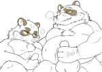  2023 anthro balls belly big_belly canid canine censored duo erection father_and genitals hi_res hysk incest_(lore) kemono male mammal moobs overweight overweight_male penis raccoon_dog sengoku_puzzle son tanuki tokugawa_ieyasu 