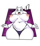  absurd_res anthro big_breasts breasts clothing female hi_res looking_at_viewer nipple_piercing nipples panthera_cantus piercing slightly_chubby solo surprised_expression thick_thighs toriel undertale_(series) underwear wall_(structure) wide_hips 
