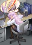  1girl 463_jun absurdres adult_neptune brown_pantyhose chair choujigen_game_neptune:_gamemaker_r:evolution commission dreaming full_body hair_between_eyes high_heels highres long_hair looking_at_viewer neptune_(series) office_chair office_lady pantyhose purple_hair shin_jigen_game_neptune_vii sitting sleeping solo swivel_chair very_long_hair 