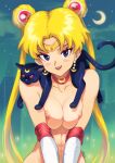  1girl bishoujo_senshi_sailor_moon blonde_hair blue_eyes blush_stickers breasts cat city crescent_moon gloves lips luna_(sailor_moon) magical_girl moon night nipples nude open_mouth sailor_moon teeth tsukino_usagi upper_teeth_only urumi_(urumi00) white_gloves 