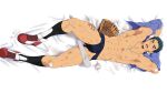  1boy abs bacchikoi! bandaid bandaid_on_arm bandaid_on_knee bandaid_on_leg bandaid_on_thigh bara baseball_bat baseball_mitt beard black_eyes black_socks blue_hair blue_jacket dakimakura_(medium) dark_blue_hair facial_hair facing_viewer jacket jockstrap looking_at_viewer male_focus male_underwear mazjojo mikkoukun muscular muscular_male non-web_source open_clothes open_jacket open_mouth pectorals red_footwear short_hair socks solo tadano_genji teeth underwear whistle whistle_around_neck 