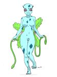  anthro bald barefoot blue_body blue_skin breasts digital_media_(artwork) eyelashes eyes_closed eyeshadow feet female flower front_view generation_1_pokemon genitals graphite_(artwork) hi_res holding_object humanoid ivysaur leaf makeup mattythemimic navel nintendo nude plant pokemon pokemon_(species) pussy scalie simple_background smile solo spots spotted_body standing teeth thigh_gap toes traditional_media_(artwork) vines 