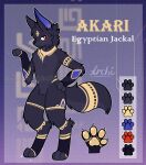  absurd_res akari_(archiiscuteboy) anthro anubian_jackal archiiscuteboy biped black_body black_fur canid canine canis claws color_swatch digitigrade fur hi_res jackal male mammal model_sheet pawpads solo tail watermark 