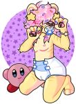  anthro clothed clothing diaper digital_media_(artwork) felid fur hair hair_over_eyes hi_res infantilism kirby kirby_(series) lion male mammal nintendo nipples pacifier pantherine poofypup simple_background solo stars_in_hair topless topless_anthro topless_male trans_(lore) trans_man_(lore) wearing_diaper 