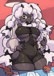 absurd_res anthro breasts clothed clothing female generation_8_pokemon hair hi_res horizontal_pupils horn nintendo pokemon pokemon_(species) pupils solo white_hair wooloo yarney yellow_eyes 