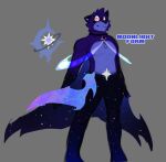  2023 amulet anthro black_body black_fur black_hair black_nose canid canine canis cape clothed clothing english_text fur galaxy grey_background hair looking_at_viewer magic magic_user male mammal prick_ears rygel_spkb simple_background smile solo space star text topless topless_anthro topless_male wolf 