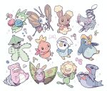  :d beanie beautifly berry_(pokemon) black_eyes bright_pupils buneary cacturne claws closed_eyes closed_mouth clothed_pokemon dustox fangs gabite glameow hat highres leppa_berry no_humans one_eye_closed open_mouth oran_berry oyul_o pecha_berry piplup poffin pokeblock_case pokemon pokemon_(creature) prinplup ribbon roselia_(pokemon) slowbro smile sunflora torchic vest white_background white_headwear white_pupils 