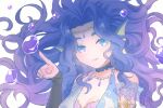  1girl blue_eyes blue_hair bubble head_fins jewelry long_hair looking_at_viewer mel6969 mermaid monster_girl multicolored_hair necklace open_mouth purple_hair show_by_rock!! solo wavy_hair wendy_(show_by_rock!!) white_background 