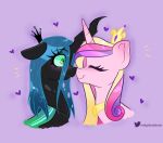  &lt;3 arthropod black_body blonde_hair blue_hair blush boop changeling crown digital_media_(artwork) duo equid equine eyebrows eyelashes eyes_closed female feral friendship_is_magic green_eyes green_sclera hair hasbro headgear horn indigohatetrain long_hair mammal multicolored_hair my_little_pony nose_boop pink_body pink_hair princess_cadance_(mlp) purple_background purple_hair queen_chrysalis_(mlp) signature simple_background smile unicorn 