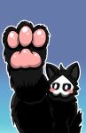  anthro black_body black_fur blush bone canid canine canis changed_(video_game) feet foot_fetish fur goo_creature hi_res humanoid male mammal myxi myxi_mouse pawpads paws puro_(changed) skull solo tail toes transformation wolf 