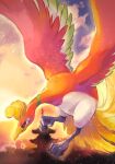  animal_focus beak bird bird_wings claws feathered_wings feathers highres ho-oh no_humans phoenix pokemon pokemon_(creature) pokemon_(game) pokemon_hgss red_eyes sky solo talons toneko wings 