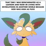  angry canid cover eeveelution elemental_creature flora_fauna fur generation_4_pokemon glare gradient_background hi_res leaf leaf_hair leaf_tail leafeon mammal nintendo plant plant_hair pokemon pokemon_(species) pseudo_hair ryder205 simple_background tail tan_body tan_fur text text_box white_eyes 