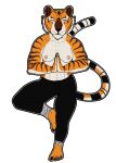  abs anthro belly bengal_tiger bottomwear breasts claws clothed clothing dreamworks feet felid feline female hi_res kung_fu_panda mammal master_tigress muscular nipples on_one_leg pantherine pants paws rebeldragon101 small_breasts solo standing stripes sweatpants tiger topless topless_female underwear yoga yoga_pants 