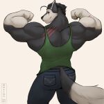 absurd_res anthro biceps canid canine canis clothing domestic_dog flexing hi_res husky male mammal mosin muscular nordic_sled_dog rear_view shirt solo spitz tank_top tokitechie topwear wolf 