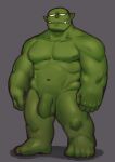  balls barefoot biceps feet foreskin genitals green_body green_skin grey_background guppo humanoid male muscular muscular_male navel nipples nude orc pecs penis simple_background solo toes 