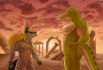  absurd_res animal_humanoid anthro canid canine canis claws crocodile crocodilian crocodylid detailed_background digital_media_(artwork) duo fan_character gazuki growth hi_res humanoid hyena illustration male male/male mammal muscular nude pose reptile reptile_humanoid scalie scalie_humanoid scenery wallpaper 