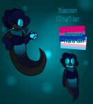  2019 anthro apollysabyss bisexual_pride_colors black_body black_tail blue_body blue_clothing blue_hair blue_pawpads blue_tongue character_name clothing freckles glowing glowing_pawpads hair lgbt_pride looking_at_viewer model_sheet multicolored_body one_eye_closed open_mouth pawpads paws pride_colors pronouns searen_(apollysabyss) siren smile solo tail tongue trans_(lore) trans_woman_(lore) transgender_pride_colors two_tone_body two_tone_tail 