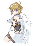  1boy ahoge alternate_color angel angel_wings armlet arms_behind_back blonde_hair blue_eyes cropped_legs kid_icarus kid_icarus_uprising male_focus nopepe pit_(kid_icarus) sketch smile solo super_smash_bros. wings 