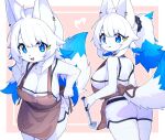  2023 absurd_res accessory ahoge anthro apron bella_(devil-vox) big_breasts blep blue_body blue_eyes blue_fur blue_hair blush blush_lines bottomwear breasts butt camisole canid canine canis cleavage clothed clothing devil-vox digital_media_(artwork) ear_piercing female female_anthro fur hair hair_accessory hairclip hi_res kemono kitchen_utensils ladle looking_at_viewer mammal multiple_images piercing ponytail shorts side_boob solo tongue tongue_out tools white_body white_fur white_hair wolf 