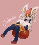  &lt;3 anthro big_breasts big_butt breasts butt cinderace eyelashes female fur generation_8_pokemon hi_res huge_breasts huge_butt looking_at_viewer nintendo outline pokemon pokemon_(species) red_background red_eyes simple_background smile solo thick_thighs white_body white_fur white_outline wide_hips yboon 